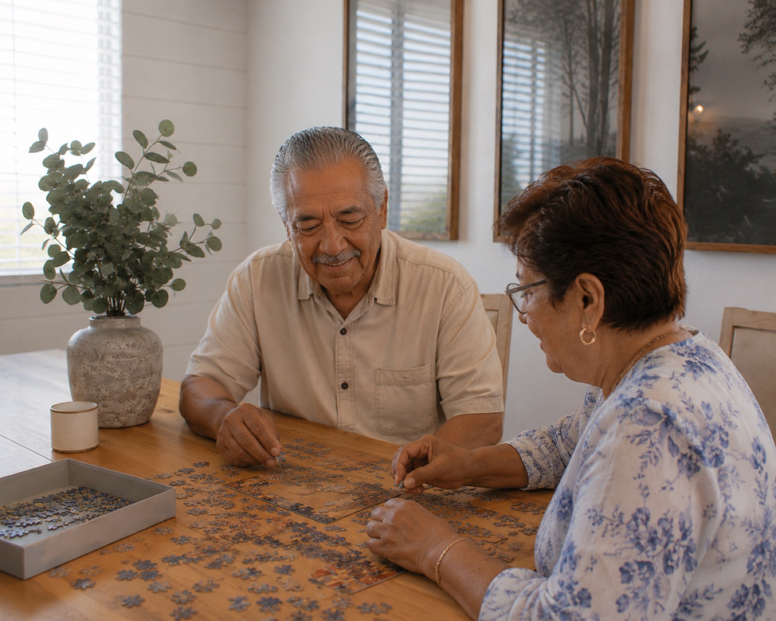 Residents working on a puzzle together